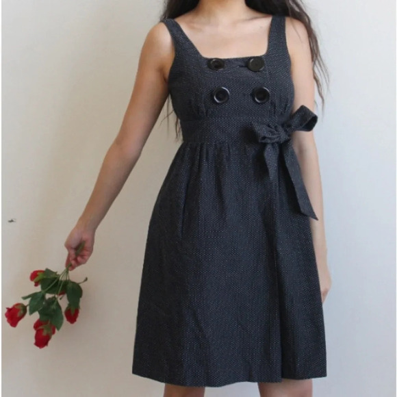 Tibi Pin Dot Sleeveless Pocket Side Tie Dress in Navy/White - Size 0 - Picture 1 of 8